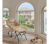 Fauteuil Relax Avec Pouf, Fauteuil De Salon Avec Accoudoirs, Poche Latérale & Repose-Pieds, Fauteuil Lounge, Fauteuil TV, Fauteuil Oreilles, Pour Salon, Chambre, Bureau, Kaki, 72 x 80 x 93 cm