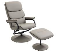 Fauteuil relax avec pouf - HOMCOM - siège pivotant à 360° - dossier inclinable - polyuréthane - 75 x 84 x 100 cm - gris
