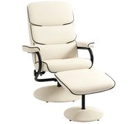 Fauteuil relax avec pouf - HOMCOM - siège pivotant à 360° - dossier inclinable - polyuréthane - 75 x 84 x 100 cm - crème