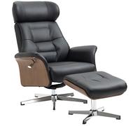HOMCOM Fauteuil Relax avec Repose-Pied, Fauteuil de Relaxation avec Dossier inclinable, pivotant 360°, têtière réglable et Assise rembourrée Confortable, jusqu'à 150 Kg, pour Salon, Chambre, Noir
