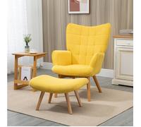 Fauteuil relax avec repose-pieds EVRYAE 72 x 80 x 101 cm fauteuil bergère jaune en polyester avec pieds en hêtre