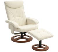 Fauteuil relax avec repose-pieds - HOMCOM - dossier inclinable jusqu'à 135°- revêtement synthétique - blanc
