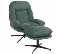 Fauteuil relax avec repose-pieds HWC-P32, fauteuil TV à suspension Nosag, pivotant Métal Tissu/textile Chenille (370 g/m²) vert