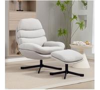 Fauteuil relax avec repose-pieds pivotant 360° - ELVMI - base en acier, chenille polyester, blanc crème, 78 × 93 × 100 cm