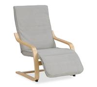 Homestyle4u 3128 Fauteuil de relaxation à bascule, en bois, avec fonction allongée, en velours côtelé, gris clair, avec accoudoirs, pour salon