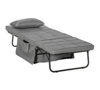Fauteuil relax canapé pouf lit d'appoint 4 en 1 dossier inclinable 5 niveaux repose-pied rabattable châssis acier noir polyester gris