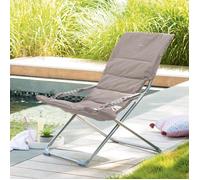 Fauteuil relax de jardin ""Milos"" taupe en acier traité époxy et polyester matelassé - Hespéride