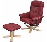 Fauteuil relax /de relaxation M56 avec pouf, simili-cuir, bordeaux