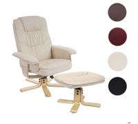 Fauteuil relax /de relaxation M56 avec pouf, simili-cuir ~ crème