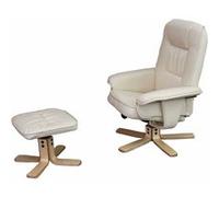 Fauteuil relax /de relaxation M56 avec pouf, simili-cuir, crème