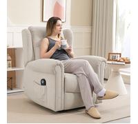 Fauteuil relax électrique massant et chauffant avec dossier et repose-pieds réglable manuellement, poche latérale, beige