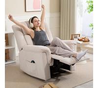 Fauteuil massant chauffant inclinable repose-pieds intégré poche rangement tissu velours chenille beige Beige G