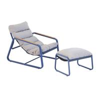 Fauteuil relax en acier et textilène avec repose-pieds bleu pacific - Oviala