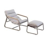 Fauteuil relax en acier et textilène avec repose-pieds taupe - Oviala