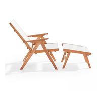 Fauteuil relax en bois d'eucalyptus avec repose-pieds blanc - Oviala Sisco