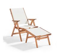 Fauteuil relax en bois d'eucalyptus avec repose-pieds blanc Sisco - Oviala