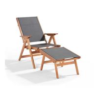 Fauteuil relax en bois d'eucalyptus avec repose-pieds gris - Oviala Sisco