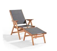 Fauteuil relax en bois d'eucalyptus avec repose-pieds gris Sisco - Oviala