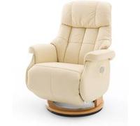 Fauteuil relax en cuir coloris crème et naturel - 82 x 111 x 86 cm --