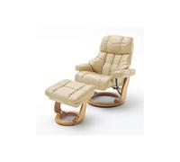 Fauteuil relax en cuir coloris crème / naturel - 97 x 110 x 92 cm -PEGANE- crème et naturel