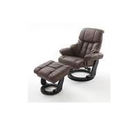 Fauteuil relax en cuir marron et noir avec tabouret - 90 x 104 x 91 cm --