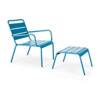 Oviala Fauteuil Relax et Repose Pied en métal Bleu Pacific - Palavas