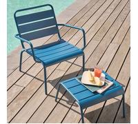 Fauteuil relax et repose pied en métal bleu pacific Palavas, Oviala
