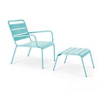 Fauteuil relax et repose pied en métal turquoise - Oviala Palavas