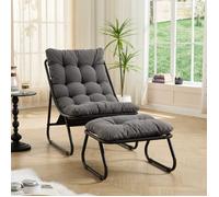 Fauteuil Relax Extérieur avec Repose-pied - 65x78x86cm - Chaise Lounge Inclinable avec Coussin Moelleux - Noir et Gris