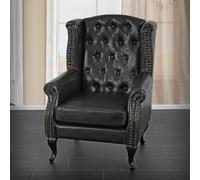 Fauteuil De Luxe À Oreilles Chesterfield Similicuir Noir Sans Pouf Noir