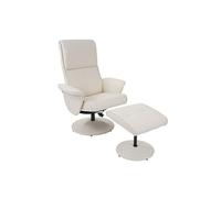 Fauteuil relax Helsinki, fauteuil de télévision avec tabouret similicuir, crème