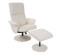 Fauteuil relax Helsinki, fauteuil de télévision avec tabouret similicuir, crème