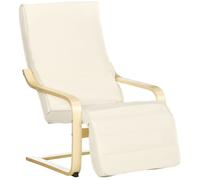 HomCom Fauteuil style nordique – Repose-pied réglable, déhoussable, bois de bouleau, tissu crème