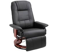 HomCom Fauteuil inclinable – Repose-pieds réglable pivotant 360° piètement bois revêtement PU noir