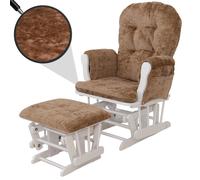 Fauteuil relax HWC-C76, fauteuil à bascule Fauteuil à bascule avec pouf Tissu Chenille (465g/m²) Öko-Tex marron clair, piètement blanc Marron