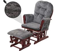 Fauteuil Relax HWC-C76, Fauteuil à Bascule Fauteuil à Bascule avec Pouf Tissu Chenille (465g/m²) Öko-Tex - Gris foncé, piètement foncé