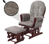 Fauteuil relax HWC-C76, fauteuil à bascule Fauteuil à bascule avec pouf Tissu Chenille (465g/m²) Öko-Tex ~ gris clair, piétement foncé