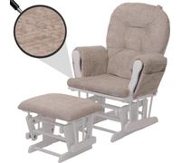 Fauteuil relax HWC-C76, fauteuil à bascule Fauteuil à bascule avec pouf Tissu Chenille (465g/m²) Öko-Tex ~ crème, piètement blanc