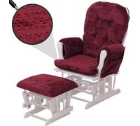 Fauteuil relax HWC-C76, fauteuil à bascule Fauteuil à bascule avec pouf Tissu Chenille (465g/m²) Öko-Tex ~ bordeaux, piètement blanc