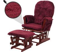 Fauteuil relax HWC-C76, fauteuil à bascule Fauteuil à bascule avec pouf Tissu Chenille (465g/m²) Öko-Tex ~ bordeaux, piètement foncé