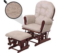 Fauteuil relax HWC-C76, fauteuil à bascule Fauteuil à bascule avec pouf Tissu chenille (465g/m²) Öko-Tex ~ crème, piétement foncé