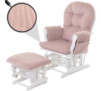 Fauteuil relax HWC-C76, fauteuil à bascule Fauteuil à bascule avec pouf Tissu Cord 320g/m² Öko-Tex ~ rose Bâti blanc