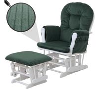 Fauteuil relax HWC-C76, fauteuil à bascule Fauteuil à bascule avec pouf Tissu Cord 320g/m² Öko-Tex ~ vert Bâti blanc