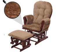 Fauteuil Relax HWC-C76, Rocking Chair Fauteuil à Bascule avec Pouf Tissu Chenille (465g/m²) Öko-Tex - Marron Clair, piétement foncé