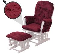 Fauteuil Relax Hwc-C76, Fauteuil À Bascule Fauteuil À Bascule Avec Pouf Tissu/Textile Chenille (465g/M²) Bordeaux, Piètement Blanc Rouge