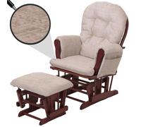 Fauteuil Relax HWC-C76, Fauteuil à Bascule Fauteuil à Bascule avec Pouf Tissu Chenille (465g/m²) Öko-Tex - crème, piétement foncé