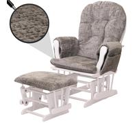 Fauteuil Relax Hwc-C76, Fauteuil À Bascule Fauteuil À Bascule Avec Pouf Tissu/Textile Chenille (465g/M²) Gris Clair, Piètement Blanc Gris