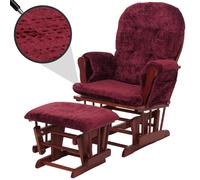 Fauteuil Relax HWC-C76, Fauteuil à Bascule Fauteuil à Bascule avec Pouf Tissu Chenille (465g/m²) Öko-Tex - Bordeaux, piètement foncé