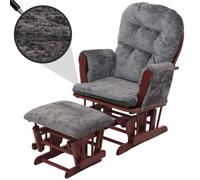 Fauteuil Relax Hwc-C76, Fauteuil À Bascule Fauteuil À Bascule Avec Pouf Tissu/Textile Chenille (465g/M²) Gris Foncé, Piètement Foncé Gris