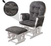 Fauteuil relax HWC-C76, fauteuil à bascule Fauteuil à bascule avec pouf Tissu Chenille (465g/m²) Öko-Tex ~ gris foncé, piètement blanc